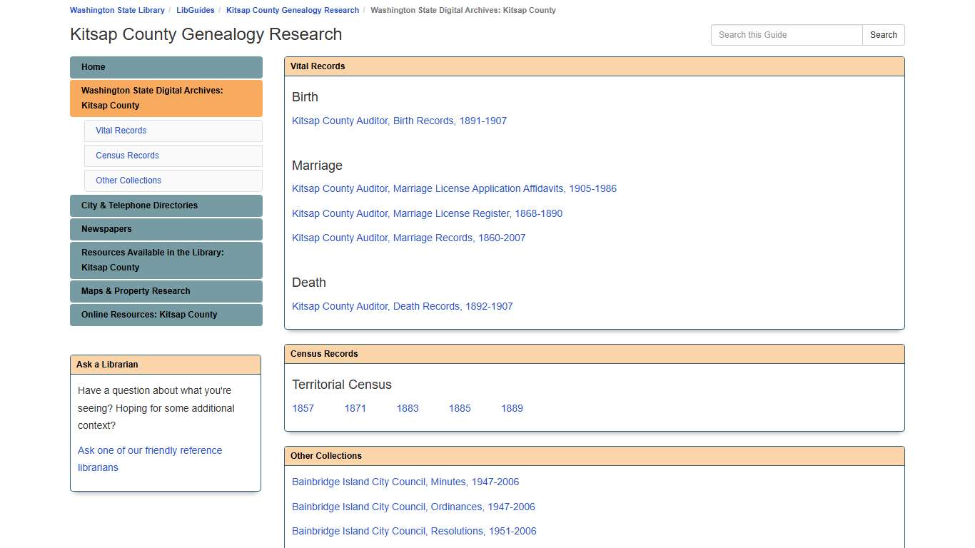 Washington State Digital Archives: Kitsap County - Kitsap County Genealogy Research - LibGuides at Washington State Library