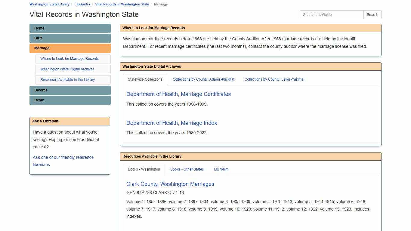 Marriage - Vital Records in Washington State - LibGuides at Washington State Library